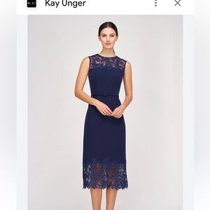 Kay Unger Midnight Blue Lace Midi Dress